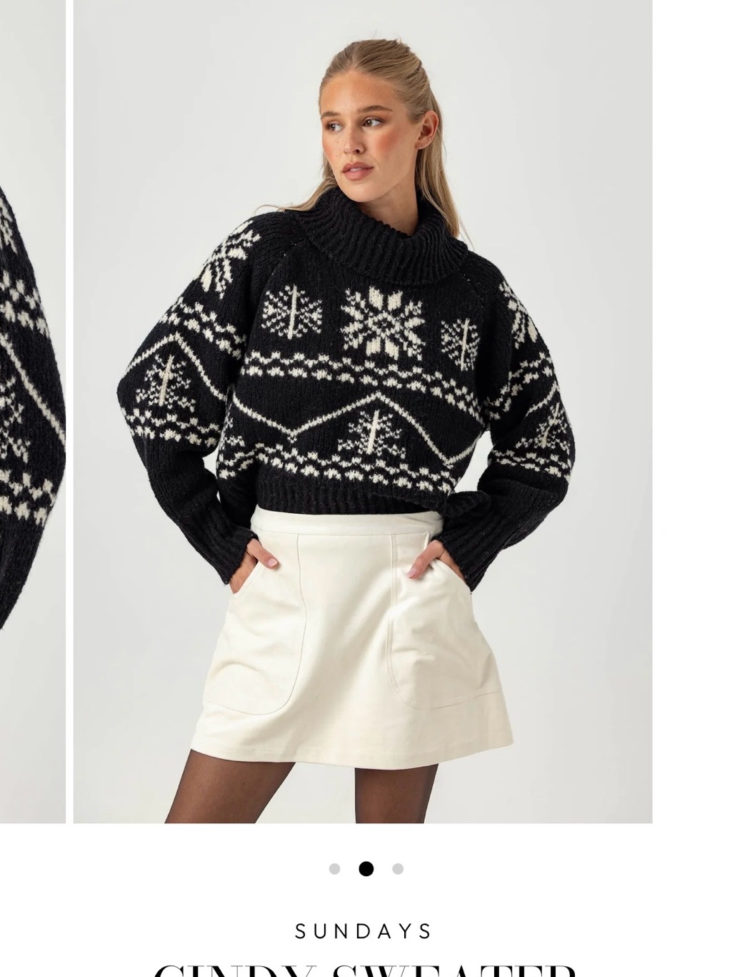 Sundays Black And White Fair Isle Turtleneck Sweater